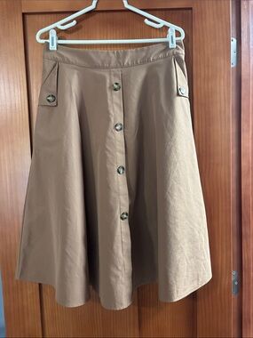 SHEIN Tan Button-Front Circle Skirt